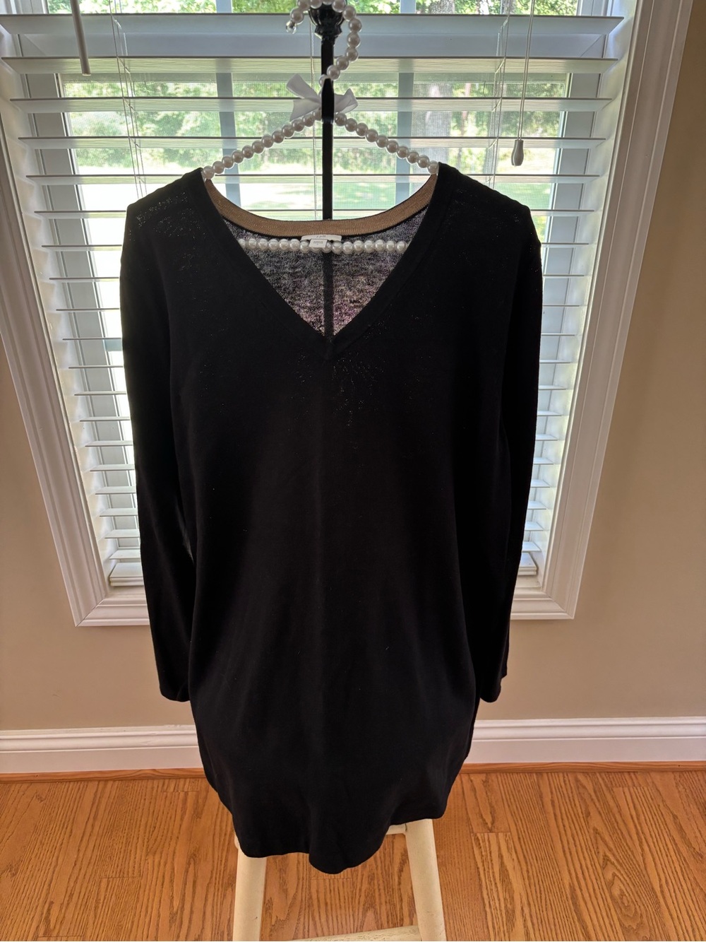 J. Jill Black Pearl-Trim V-Neck Sweater